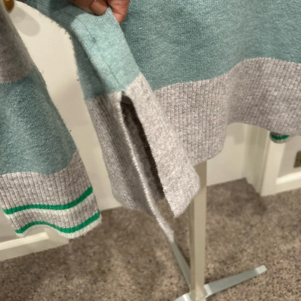 J.Crew Tipped Striped Supersoft Turtleneck Sweater XS Mint Gray Wool Alpaca
